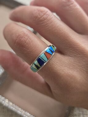 Silver Cloud Sterling Multi Gemstone Inlay Ring